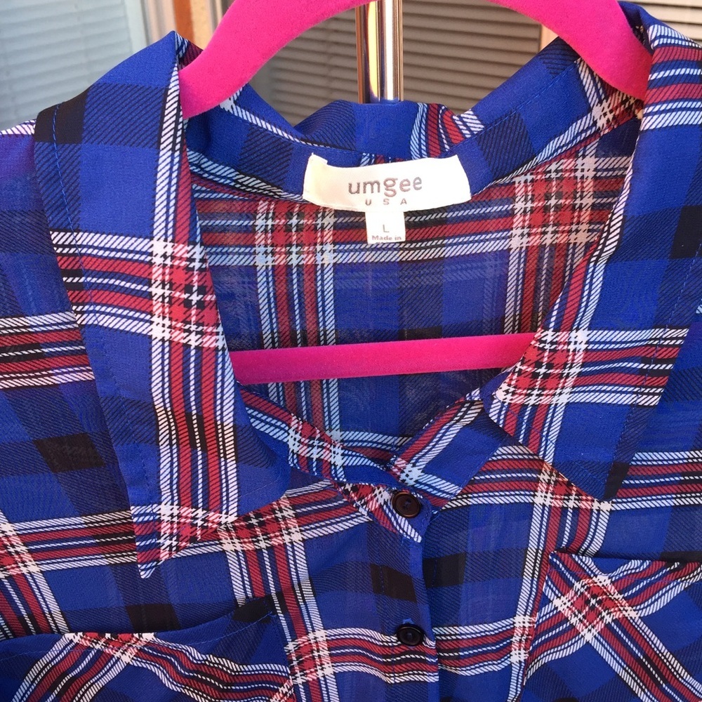 Umgee blue and red plaid top - Picture 5 of 6